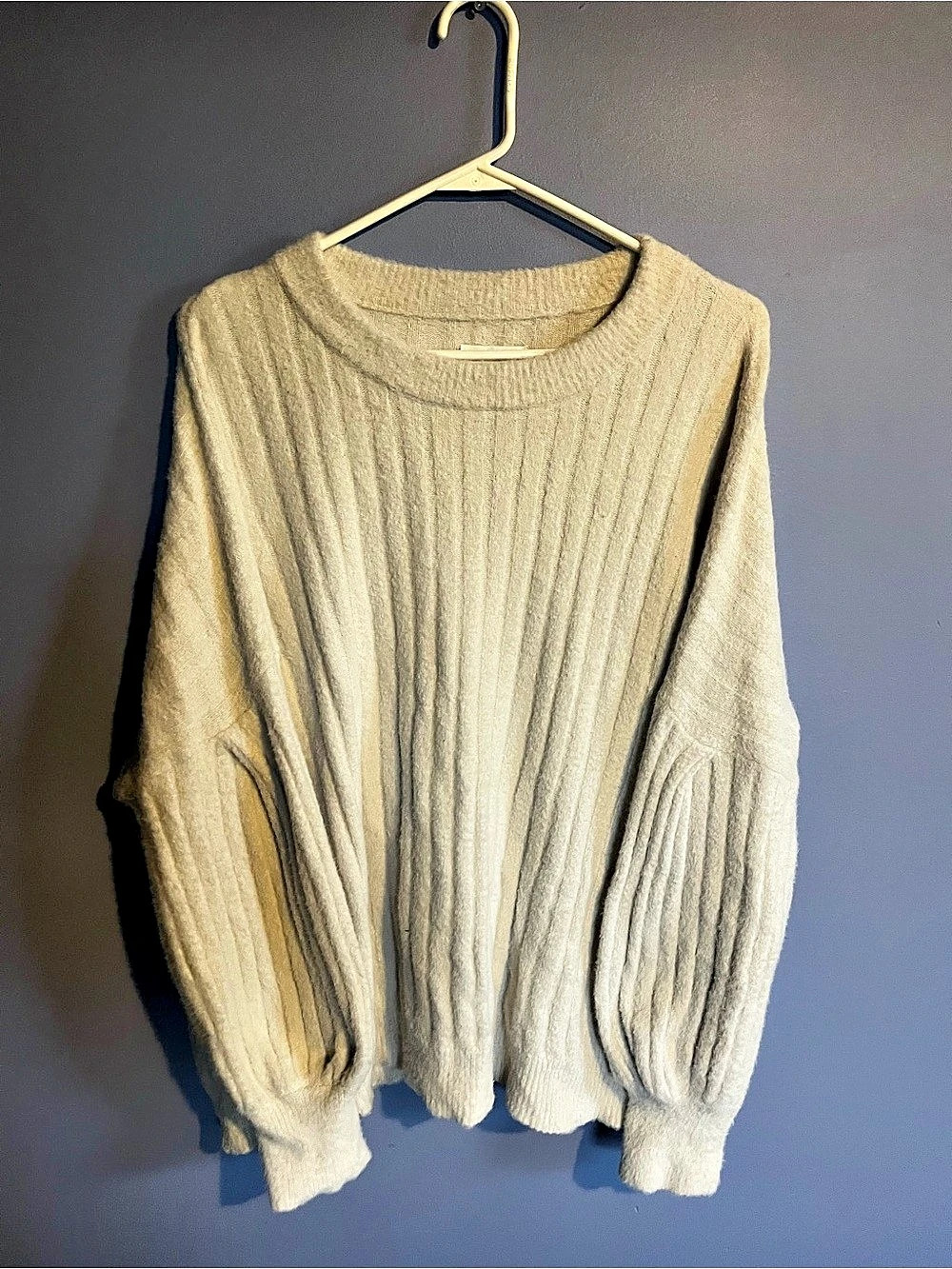 aerie Ribbed Crew Neck Sweater Cream Size Large
